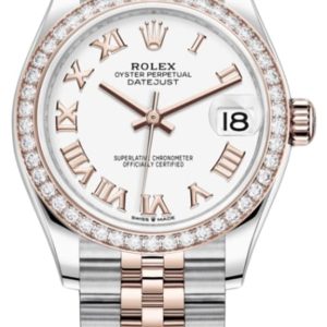 Rolex Datejust 31 Stainless Steel and Rose Gold White Roman Dial Diamond Bezel Women’s Watch M278381RBR-0004 31mm