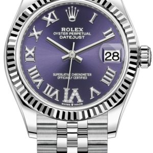 Rolex Datejust 31 Stainless Steel and White Gold Aubergine Roman Diamond Dial Women’s Watch M278274-0026 31mm