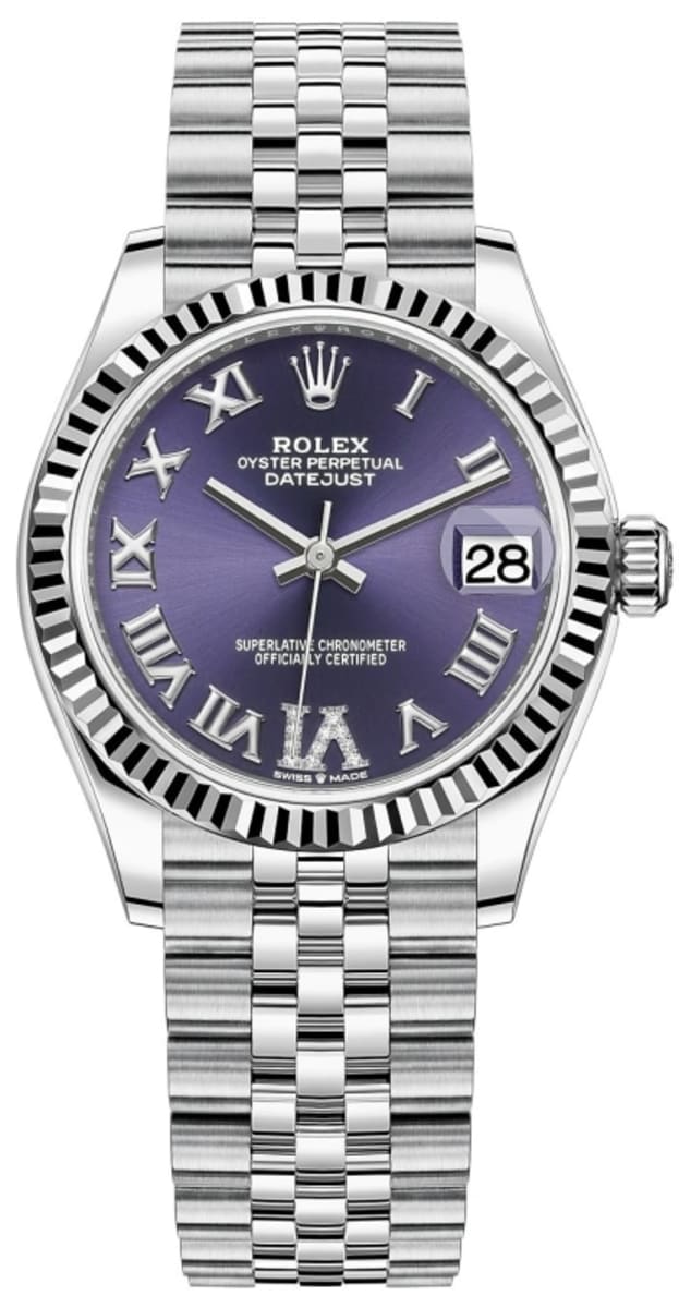 Rolex Datejust 31 Stainless Steel and White Gold Aubergine Roman Diamond Dial Women’s Watch M278274-0026 31mm