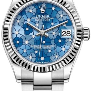 Rolex Datejust 31 Stainless Steel and White Gold Azzuro-Blue-Floral-Motif Diamond Dial Women’s Watch M278274-0035 31mm