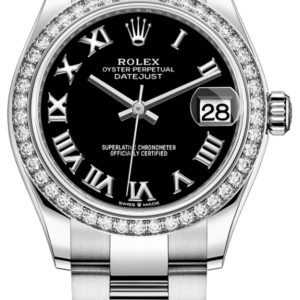 Rolex Datejust 31 Stainless Steel and White Gold Black Roman Dial Diamond Bezel Women’s Watch M278384RBR-0001 31mm