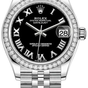 Rolex Datejust 31 Stainless Steel and White Gold Black Roman Dial Diamond Bezel Women’s Watch M278384RBR-0002 31mm