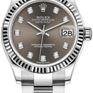 Rolex Datejust 31 Stainless Steel and White Gold Dark Grey Diamond Dial Women’s Watch M278274-0007 31mm