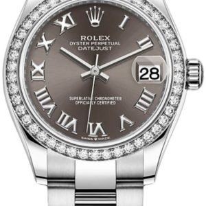 Rolex Datejust 31 Stainless Steel and White Gold Dark Grey Roman Dial Diamond Bezel Women’s Watch M278384RBR-0025 31mm