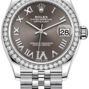 Rolex Datejust 31 Stainless Steel and White Gold Dark Grey Roman Dial Diamond Bezel Women’s Watch M278384RBR-0026 31mm