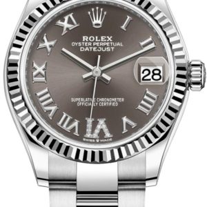 Rolex Datejust 31 Stainless Steel and White Gold Dark Grey Roman Diamond Dial Women’s Watch M278274-0027 31mm
