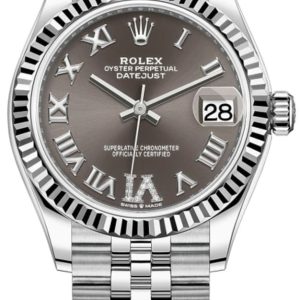 Rolex Datejust 31 Stainless Steel and White Gold Dark Grey Roman Diamond Dial Women’s Watch M278274-0028 31mm