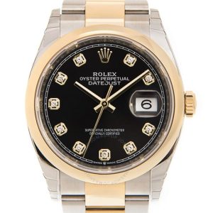Rolex Datejust 36 Black Diamond Dial Men’s Steel and 18k Yellow Gold Jubilee Watch 126203BKDO 36mm