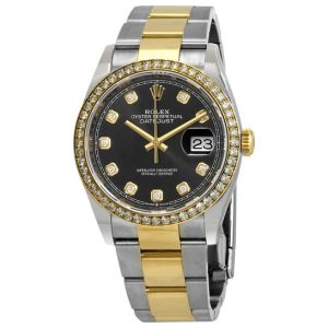 Rolex Datejust 36 Black Diamond Dial Men’s Steel and 18kt Yellow Gold Oyster Watch 126283BKDO 36mm