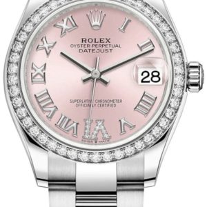 Rolex Datejust 31 Stainless Steel and White Gold Pink Pave Roman Dial Diamond Bezel Women’s Watch M278384RBR-0027 31mm