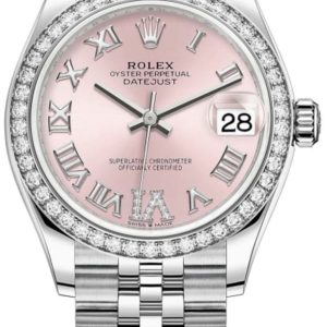 Rolex Datejust 31 Stainless Steel and White Gold Pink Pave Roman Dial Diamond Bezel Women’s Watch M278384RBR-0028 31mm