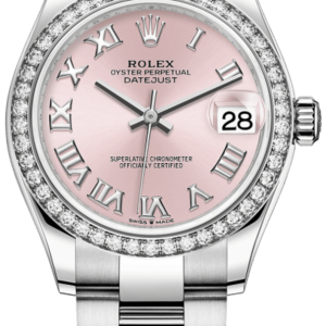 Rolex Datejust 31 Stainless Steel and White Gold Pink Roman Dial Diamond Bezel Women’s Watch M278384RBR-0023 31mm