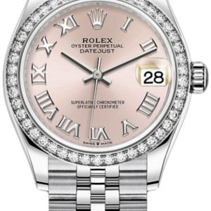 Rolex Datejust 31 Stainless Steel and White Gold Pink Roman Dial Diamond Bezel Women’s Watch M278384RBR-0024 31mm