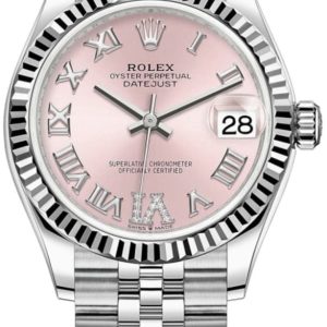 Rolex Datejust 31 Stainless Steel and White Gold Pink Roman Diamond Dial Women’s Watch M278274-0024 31mm