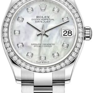 Rolex Datejust 31 Stainless Steel and White Gold Mother-of-Pearl Diamond Dial Diamond Bezel Women’s Watch M278384RBR-0007 31mm