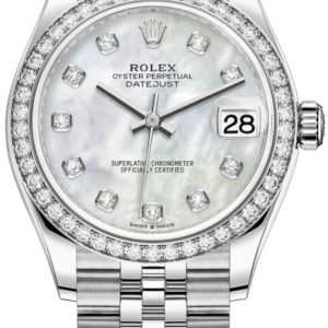 Rolex Datejust 31 Stainless Steel and White Gold Mother-of-Pearl Diamond Dial Diamond Bezel Women’s Watch M278384RBR-0008 31mm