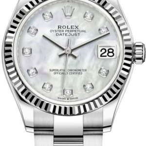 Rolex Datejust 31 Stainless Steel and White Gold Mother-of-Pearl Diamond Dial Women’s Watch M278274-0005 31mm