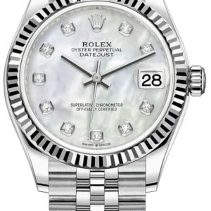 Rolex Datejust 31 Stainless Steel and White Gold Mother-of-Pearl Diamond Dial Women’s Watch M278274-0006 31mm