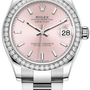 Rolex Datejust 31 Stainless Steel and White Gold Pink Dial Diamond Bezel Women’s Watch M278384RBR-0017 31mm
