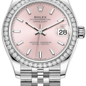 Rolex Datejust 31 Stainless Steel and White Gold Pink Dial Diamond Bezel Women’s Watch M278384RBR-0018 31mm