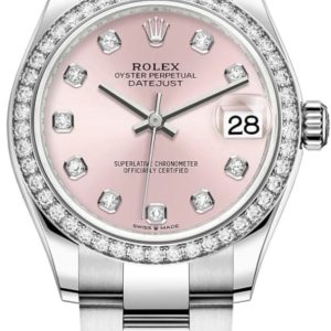 Rolex Datejust 31 Stainless Steel and White Gold Pink Diamond Dial Diamond Bezel Women’s Watch M278384RBR-0035 31mm