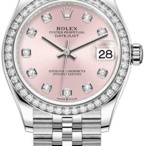 Rolex Datejust 31 Stainless Steel and White Gold Pink Diamond Dial Diamond Bezel Women’s Watch M278384RBR-0036 31mm