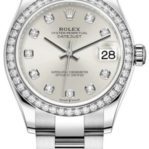 Rolex Datejust 31 Stainless Steel and White Gold Silver Diamond Dial Diamond Bezel Women’s Watch M278384RBR-0033 31mm