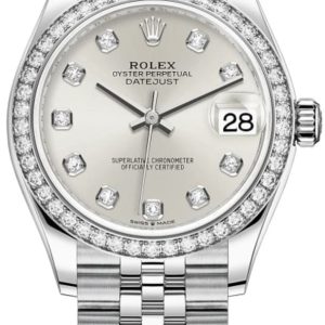 Rolex Datejust 31 Stainless Steel and White Gold Silver Diamond Dial Diamond Bezel Women’s Watch M278384RBR-0034 31mm