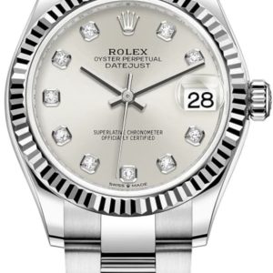 Rolex Datejust 31 Stainless Steel and White Gold Silver Diamond Dial Women’s Watch M278274-0029 31mm
