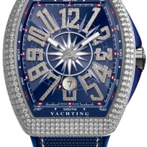 Franck Muller Vanguard Yachting Blue Dial Diamond Fabric Strap Men’s Watch V 45 SC DT YACHT D NBR CB (BL) OG 54mm