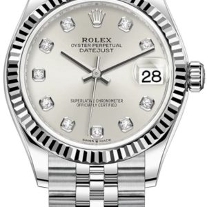 Rolex Datejust 31 Stainless Steel and White Gold Silver Diamond Dial Women’s Watch M278274-0030 31mm