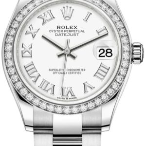Rolex Datejust 31 Stainless Steel and White Gold White Roman Dial Diamond Bezel Women’s Watch M278384RBR-0013 31mm