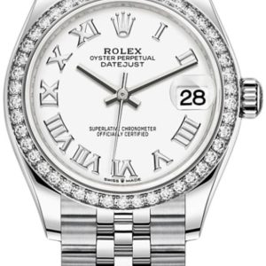 Rolex Datejust 31 Stainless Steel and White Gold White Roman Dial Diamond Bezel Women’s Watch M278384RBR-0014 31mm