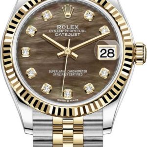Rolex Datejust 31 Stainless Steel and Yellow Gold Black Mother of Pearl Diamond Dial Women’s Watch M278273-0024 31mm