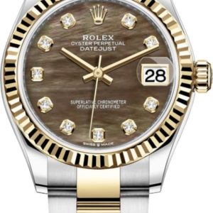 Rolex Datejust 31 Stainless Steel and Yellow Gold Black Mother-of-Pearl Diamond Dial Women’s Watch m278273-0023 31mm