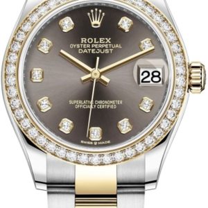 Rolex Datejust 31 Stainless Steel and Yellow Gold Dark Grey Diamond Dial Diamond Bezel Women’s Watch M278383RBR-0021 31mm