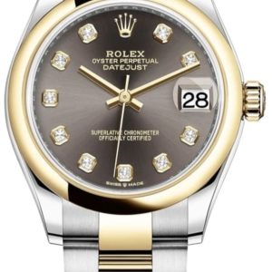 Rolex Datejust 31 Stainless Steel and Yellow Gold Dark Grey Diamond Dial Women’s Watch M278243-0021 31mm