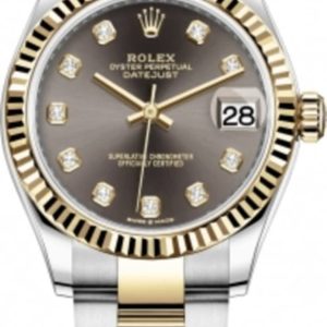 Rolex Datejust 31 Stainless Steel and Yellow Gold Dark Grey Diamond Dial Women’s Watch M278273-0021 31mm
