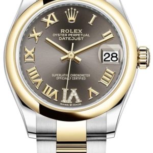 Rolex Datejust 31 Stainless Steel and Yellow Gold Dark Grey Roman Diamond Dial Women’s Watch M278243-0017 31mm
