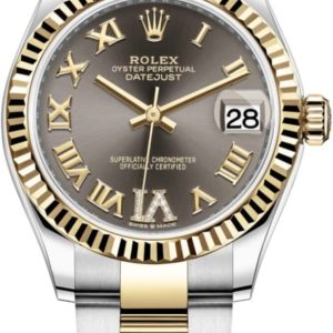 Rolex Datejust 31 Stainless Steel and Yellow Gold Dark Grey Roman Diamond Dial Women’s Watch M278273-0017 31mm