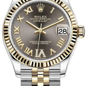 Rolex Datejust 31 Stainless Steel and Yellow Gold Grey Pave Roman Dial Women’s Watch M278273-0018 31mm