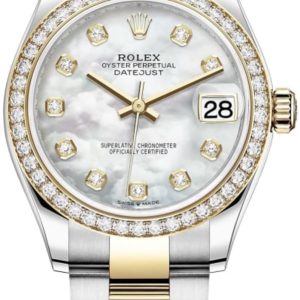 Rolex Datejust 31 Stainless Steel and Yellow Gold Mother of Pearl Diamond Dial Diamond Bezel Women’s Watch M278383RBR-0027 31mm