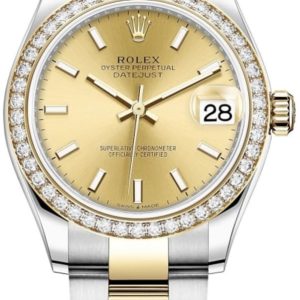 Rolex Datejust 31 Stainless Steel and Yellow Gold Champagne Dial Diamond Bezel Women’s Watch M278383RBR-0013 31mm