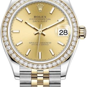 Rolex Datejust 31 Stainless Steel and Yellow Gold Champagne Dial Diamond Bezel Women’s Watch M278383RBR-0014 31mm
