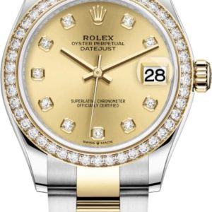 Rolex Datejust 31 Stainless Steel and Yellow Gold Champagne Diamond Dial Diamond Bezel Women’s Watch M278383RBR-0025 31mm