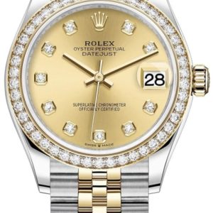 Rolex Datejust 31 Stainless Steel and Yellow Gold Champagne Diamond Dial Diamond Bezel Women’s Watch M278383RBR-0026 31mm