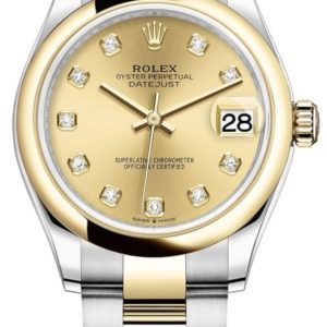 Rolex Datejust 31 Stainless Steel and Yellow Gold Champagne Diamond Dial Women’s Watch M278243-0025 31mm