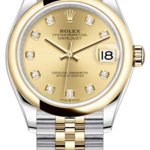 Rolex Datejust 31 Stainless Steel and Yellow Gold Champagne Diamond Dial Women’s Watch M278243-0026 31mm