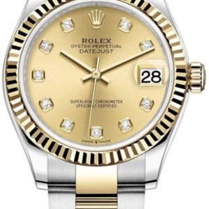 Rolex Datejust 31 Stainless Steel and Yellow Gold Champagne Diamond Dial Women’s Watch M278273-0025 31mm