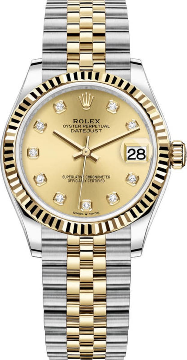 Rolex Datejust 31 Stainless Steel and Yellow Gold Champagne Diamond Dial Women’s Watch M278273-0026 31mm